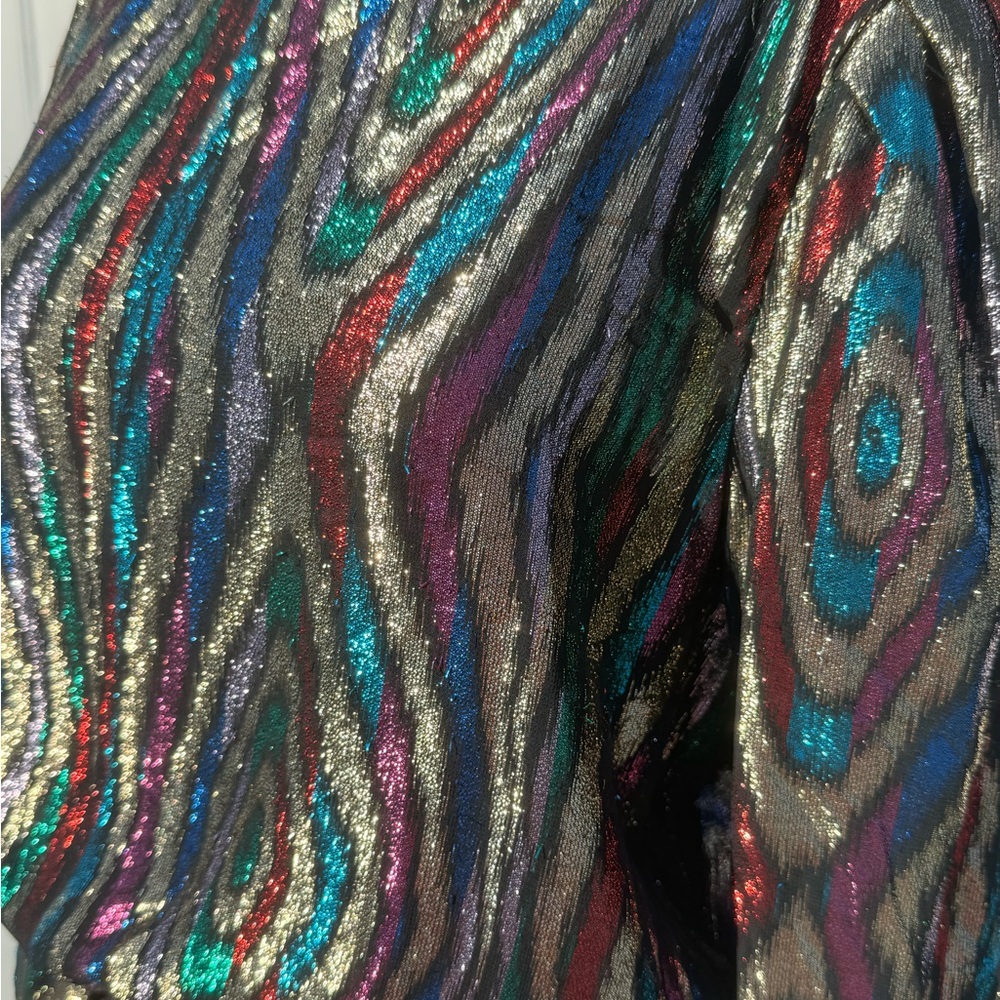 Vintage 80’s Lizzy & Johnny Rainbow Sheer Metallic Dress - Picture 5 of 14
